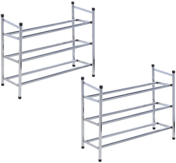 2x stuks schoenenrekken 3 lagen 61,5-115 cm - Schoenenrekken Zilverkleurig