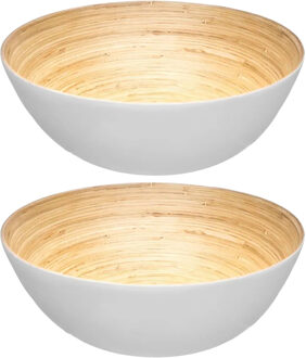 2x stuks secret de Gourmet Slakom/serveer schaaltjes - bamboe - D25 cm - Saladeschalen Wit