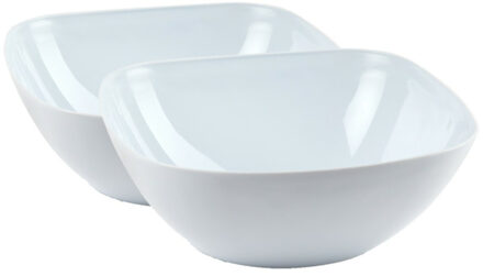 2x stuks serveer schaal chips/salade/broodjes vierkant wit 4,8 liter 28 x 28 x 15 cm