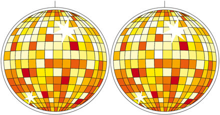 2x stuks Seventies eighties disco thema hangende discobol decoraties geel 28 cm