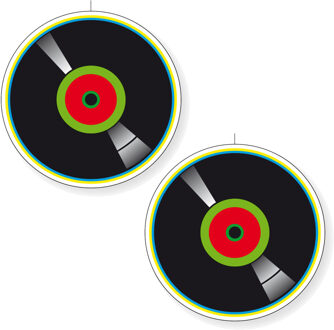 2x stuks seventies/eighties muziek decoratie- disco thema - lp/vinylplaat - d28 cm - karton