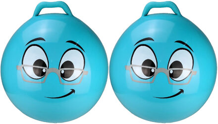 2x stuks skippybal smiley voor kinderen blauw 55 cm