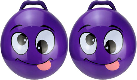 2x stuks skippybal smiley voor kinderen paars 55 cm