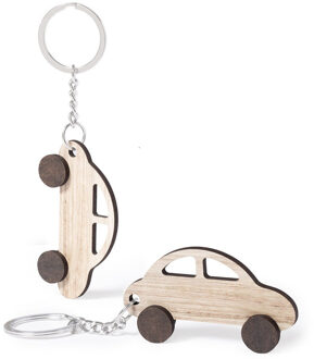 2x stuks sleutelhanger met auto - hout - 4x7 cm - autosleutel hanger - Sleutelhangers