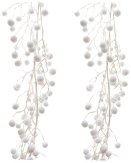 2x Stuks Sneeuwballen Slinger Met Glitters 130 Cm Sneeuwversiering Slingers - Decoratiesneeuw Wit