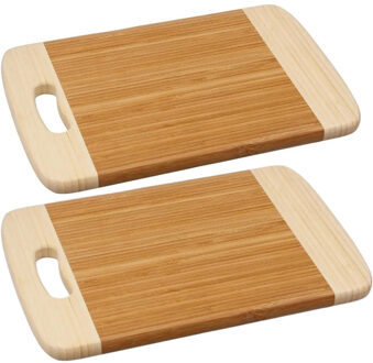 2x Stuks snijplank met handvat 30 x 20 cm van bamboe hout