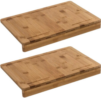 2x Stuks snijplank met stoprand 35 x 24 cm van bamboe hout - Snijplanken Bruin