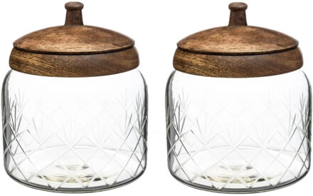 2x stuks snoeppotten/voorraadpotten 1,2L glas met houten deksel - Voorraadpot Transparant