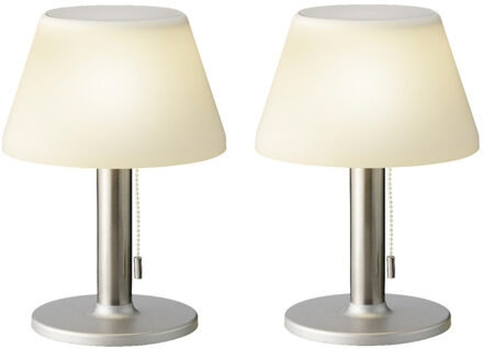 2x stuks solar tafellamp RVS met trekkoord 28 cm - Buitenverlichting