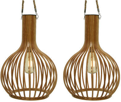2x stuks solar tuinverlichting hanglamp bamboe 28 cm - Solarlampen - Hanglampen - Tuinverlichting