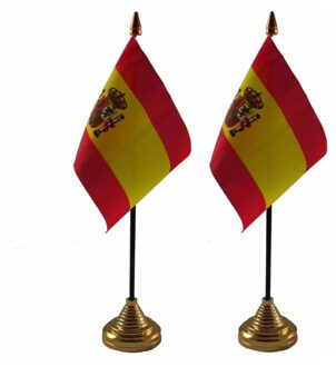 2x stuks Spanje tafelvlaggetje 10 x 15 cm met standaard - Spaanse feestartikelen/versieringen