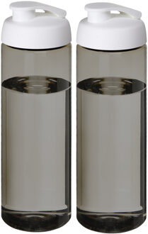 2x stuks sport bidon Hi-eco gerecycled kunststof - drinkfles/waterfles - donkergrijs/wit - 850 ml