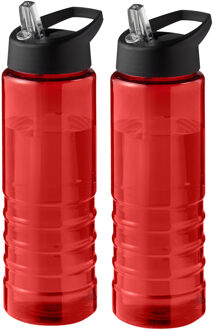 2x stuks sport bidon Hi-eco gerecycled kunststof - drinkfles/waterfles - rood/zwart - 750 ml