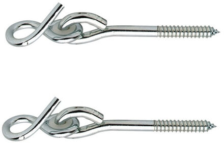 2x stuks stalen bevestigingshaken / krulhaken met houtdraad verzinkt 180 mm - Schommelhaken Zilverkleurig