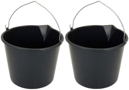 2x Stuks stevige zwarte huishoud emmer 16 liter met tuit