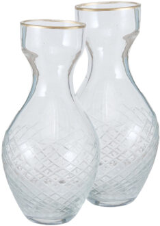 2x stuks stijlvolle glazen kleine decoratieve bloemenvaas in het transparant glas van 15 x 7 cm