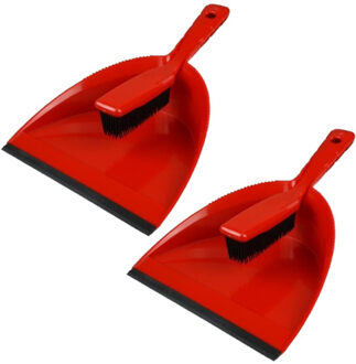 2x stuks stoffer en blik kunststof/rubber rood - Statisch - Honden- en kattenhaar -Schoonmaakartikelen