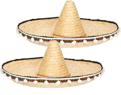 2x stuks stro sombrero 60 cm voor volwassenen - Mexicaanse carnaval verkleed hoeden