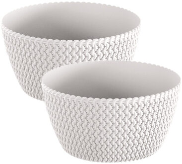 2x stuks tafelstuk plantenpot/bloempot kunststof dia 24 cm en hoogte 12 cm parel wit - Plantenpotten