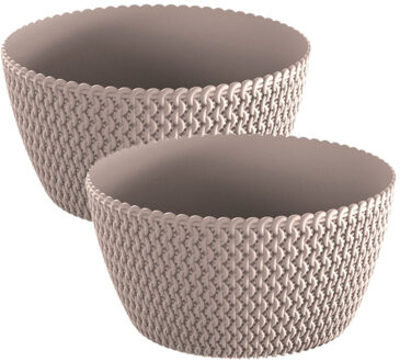 2x stuks tafelstuk plantenpot/bloempot kunststof dia 24 cm en hoogte 12 cm taupe/beige - Plantenpotten