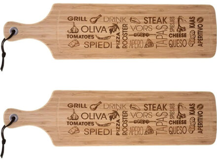 2x Stuks tapas serveerplank met handvat rechthoek 59 x 15 cm van bamboe hout