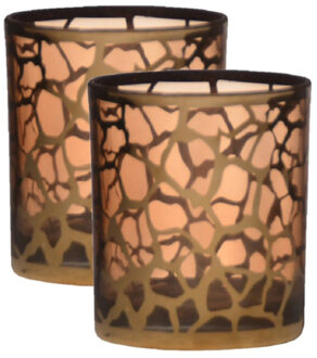 2x stuks theelichthouders/waxinelichthouders giraffe print glas goud 10 x 9 cm - Waxinelichtjeshouders Goudkleurig