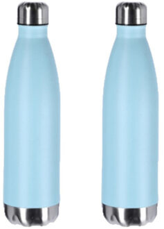 2x Stuks Thermosflessen / Isoleerflessen Turquoise Rvs 0.75 L - Thermosflessen Wit