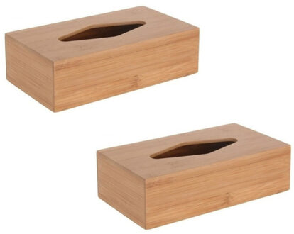 2x stuks tissuebox/tissuedoos van bamboe hout 25 cm - Tissue houder - Doos/box voor tissues/zakdoekjes