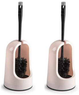 2x stuks toiletborstels/wc-borstels met lichtroze houder 40 cm