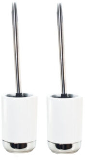2x stuks toiletborstels wit/zilver met houder keramiek 42 cm