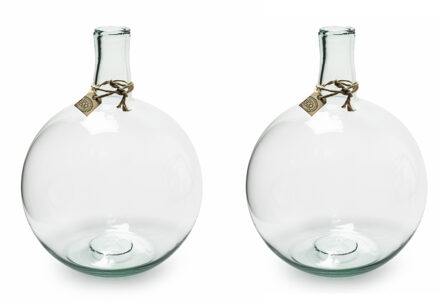 2x stuks transparante Eco bol vaas/vazen met hals van glas 45 x 32 cm