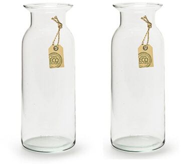 2x stuks transparante Eco melkbus vaas/vazen van glas 24 x 9.5 cm