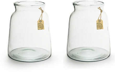 2x stuks transparante Eco taps toelopende vaas/vazen van glas 22 x 17 cm