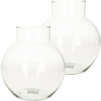 2x stuks transparante ronde vissenkom vaas/vazen van glas 20 x 19 cm - Vazen