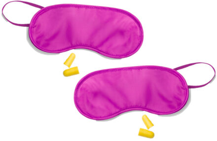 2x stuks travel set fuchsia masker met oordoppen - Slaapmaskers Roze