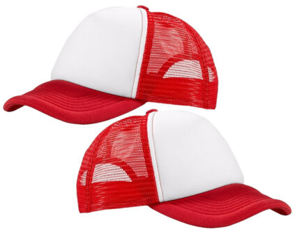 2x stuks truckers baseball cap / petje - rood/wit - voor volwassenen