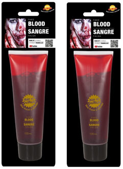 2x stuks tube vloeibaar horror nepbloed schmink 100 ml - Schmink