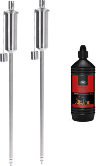 2x stuks Tuinfakkels RVS 115 cm inclusief 1 liter lampenolie/fakkelolie