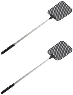 2x stuks uitschuifbare vliegenmeppers zwart 60 cm