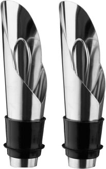 2x stuks vacuum wijnstoppers met afsluitdoppen metaal 2 x 2 x 8 cm - Wijnafsluiters Zilverkleurig