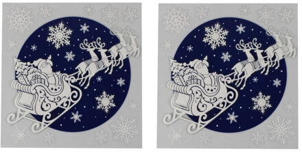 2x stuks velletjes kerst dubbelzijdige glitter raamstickers kerstman slee 31 x 31 cm - Feeststickers Wit