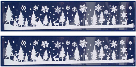 2x stuks velletjes kerst raamstickers sneeuw landschap 12,5 x 58,5 cm - Feeststickers Wit