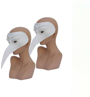 2x stuks - Venetiaans snavelmasker - plastic - wit - zelf beschilderen