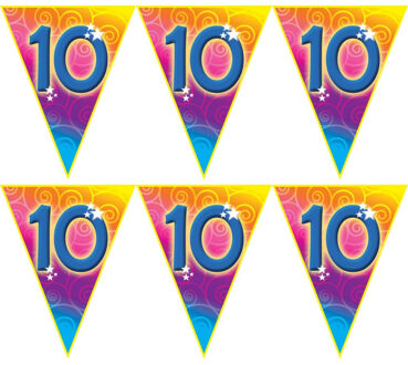 2x stuks verjaardag thema 10 jaar geworden feest vlaggenlijn van 5 meter - Vlaggenlijnen Multikleur