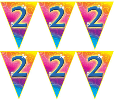 2x stuks verjaardag thema 2 jaar geworden feest vlaggenlijn van 5 meter