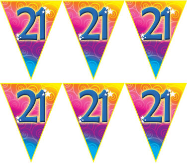 2x stuks verjaardag thema 21 jaar geworden feest vlaggenlijn van 5 meter