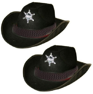 2x stuks verkleed cowboy hoed sheriff zwart volwassenen
