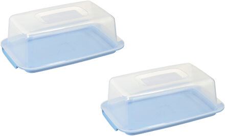 2x stuks vershouddozen/voedsel bewaardozen transparant/blauw 3,75 liter - Cakedozen/vershouddozen/voedsel bewaardozen