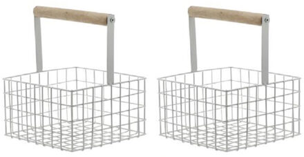 2x stuks vierkante witte ijzeren draadmanden 18 x 18 x 21 cm