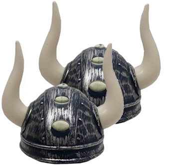 2x stuks viking verkleed helm met hoorns - Carnaval verkleed hoeden